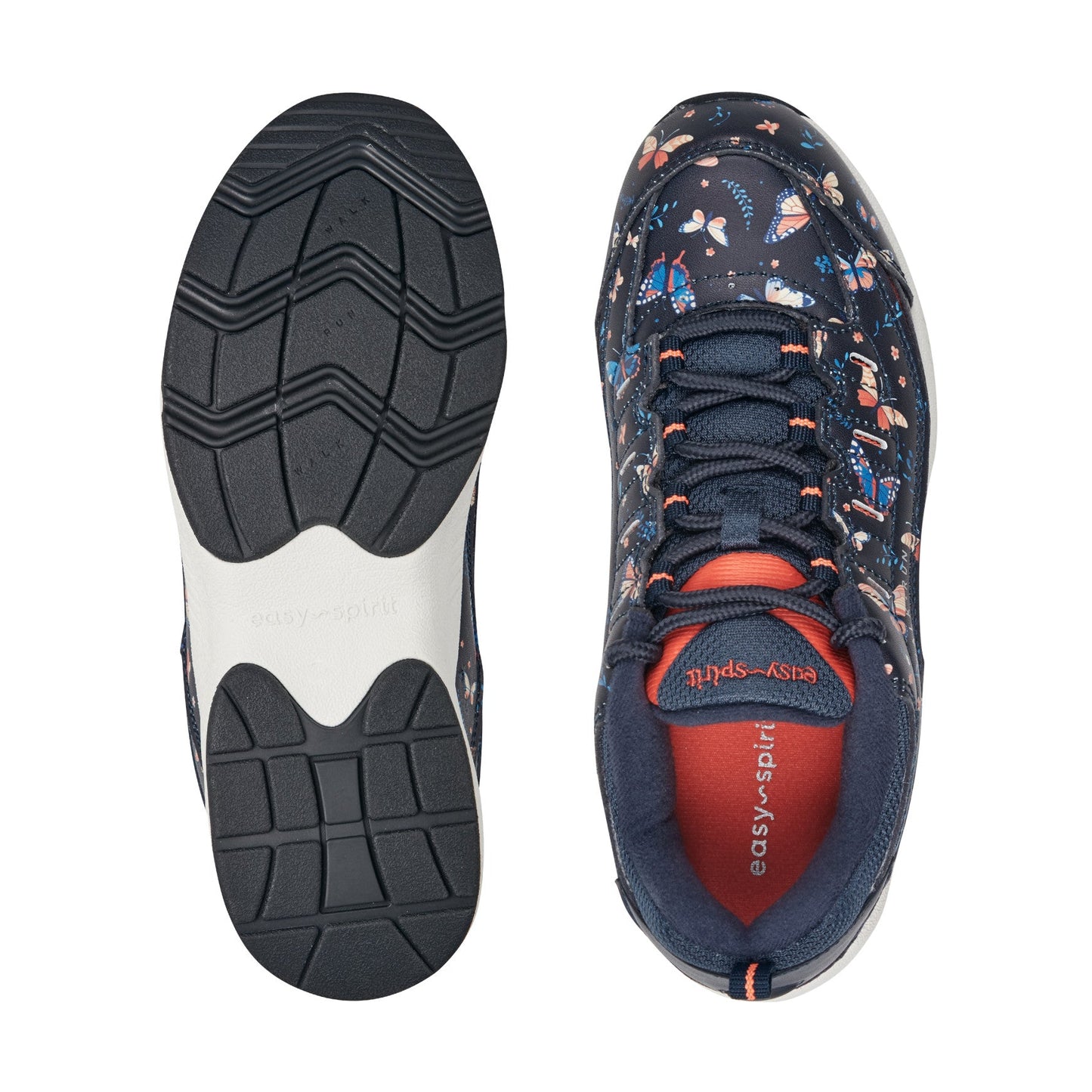 Easy Spirit Romy Walking Shoes - Navy Butterfly Print