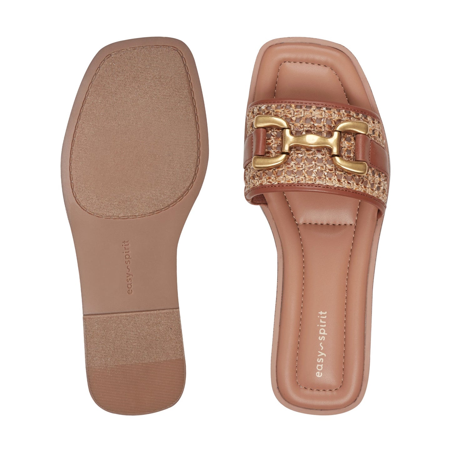 Easy Spirit Vana Horsebit Slip On Sandals - Medium Brown/Raffia