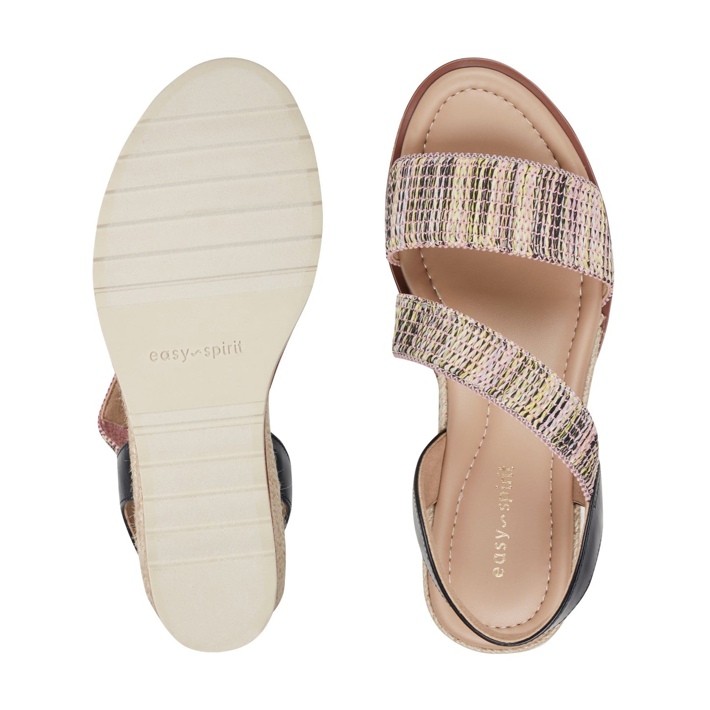 Easy Spirit Sabina Wedge Sandals - Black/Pink Multi