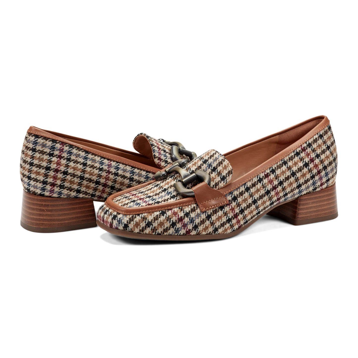 Easy Spirit Franny Dress Loafers - Brown Multi Houndstooth