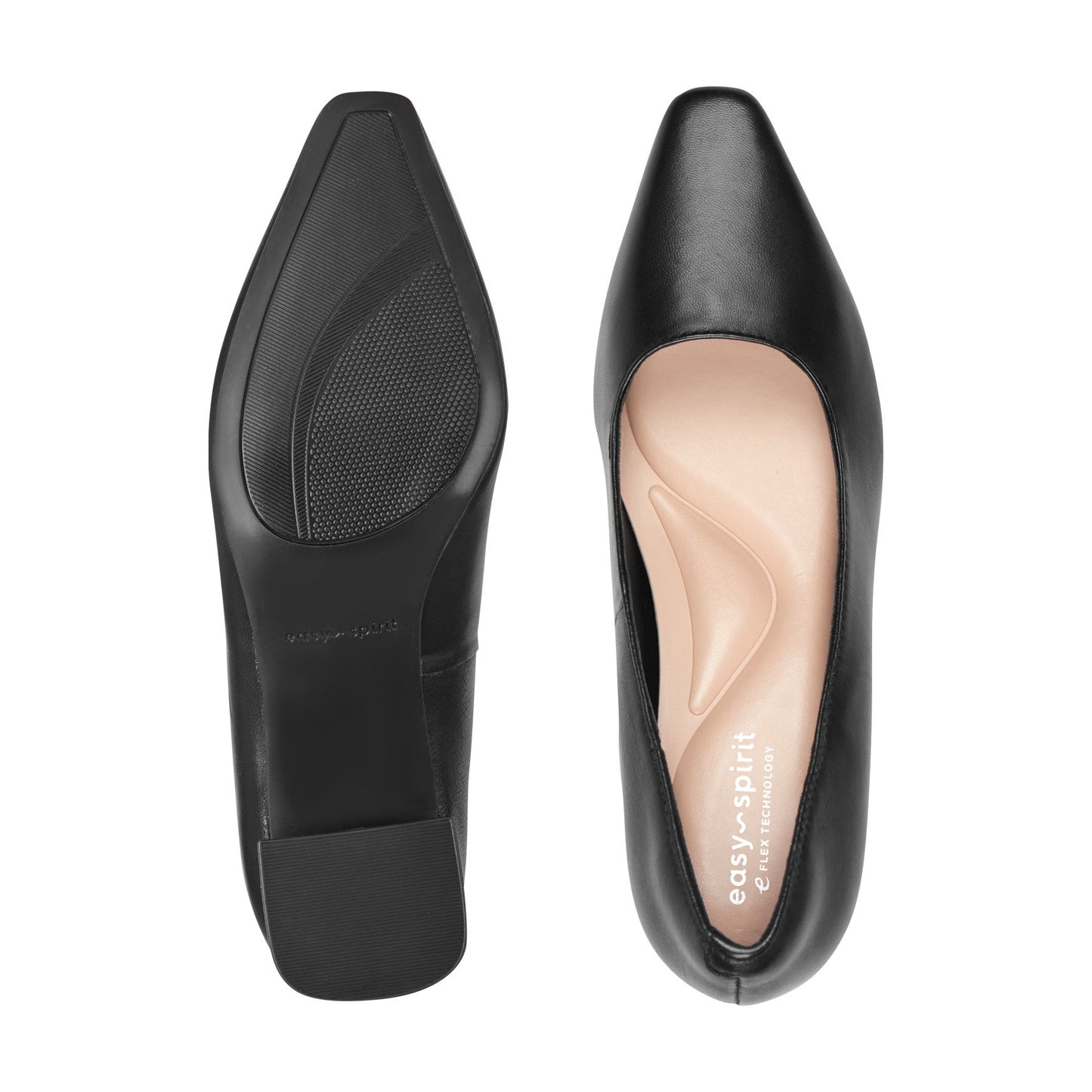 Easy Spirit Dorian Block Heel Pumps - Black Leather