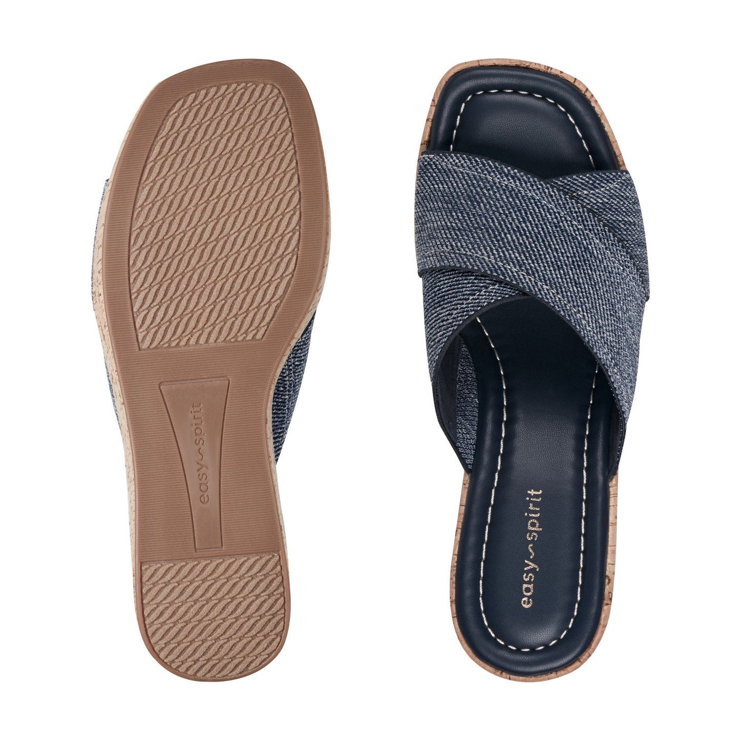 Easy Spirit Fawn Slip On Wedge Sandals - Dark Blue Denim