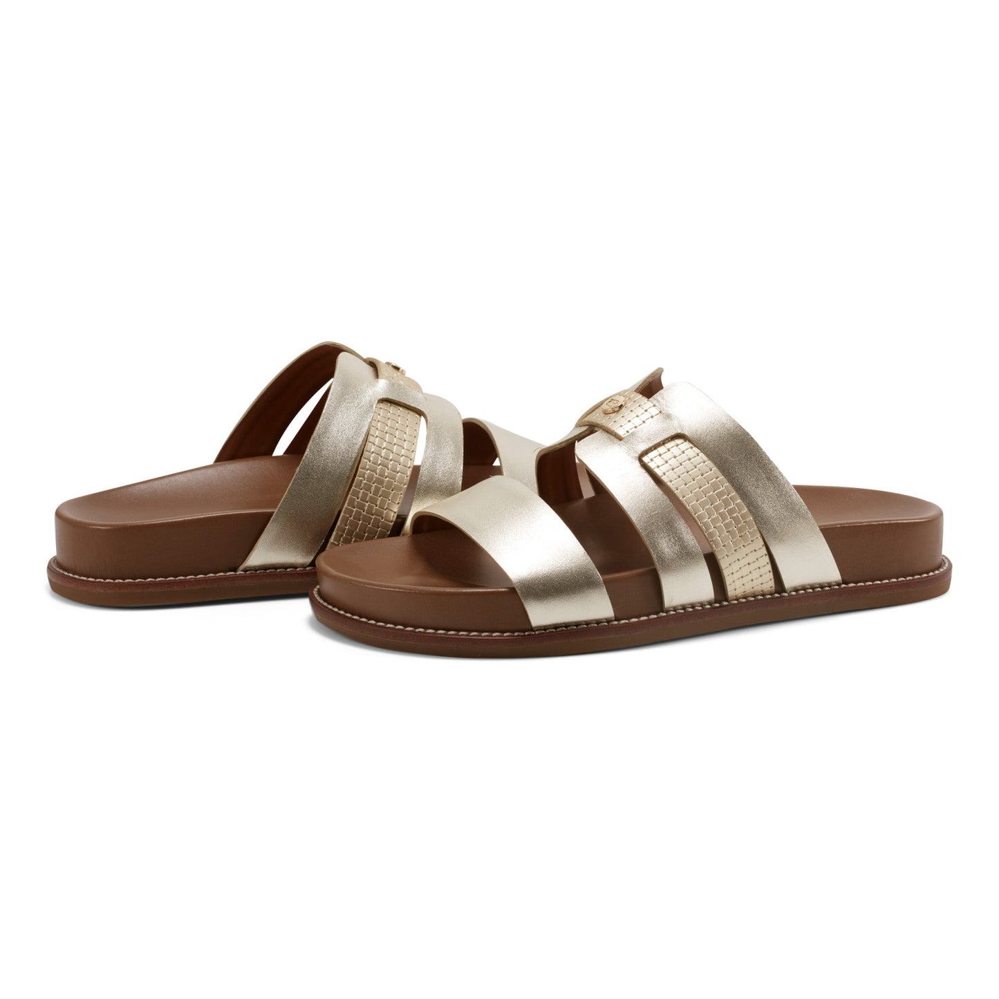 Easy Spirit Trevin Footbed Sandals - Gold Leather