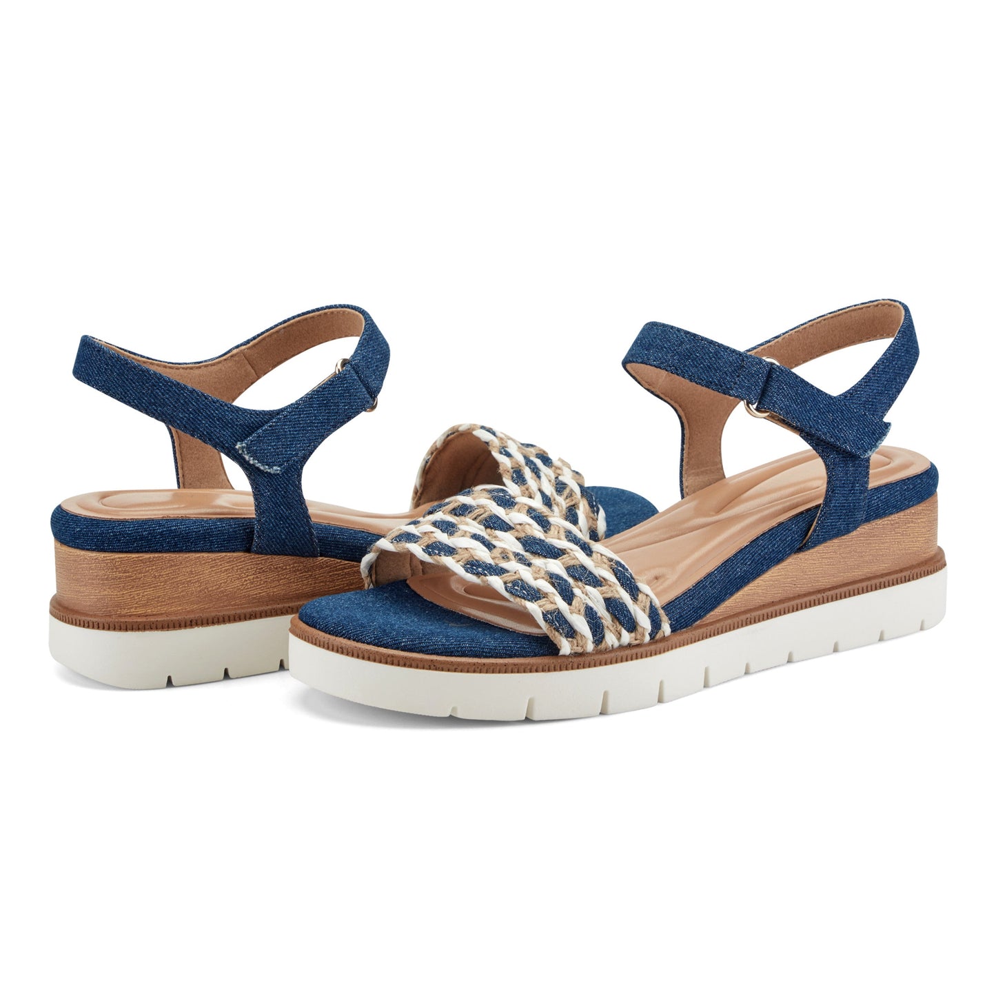Easy Spirit Edythe Wedge Sandals - Denim/White Multi
