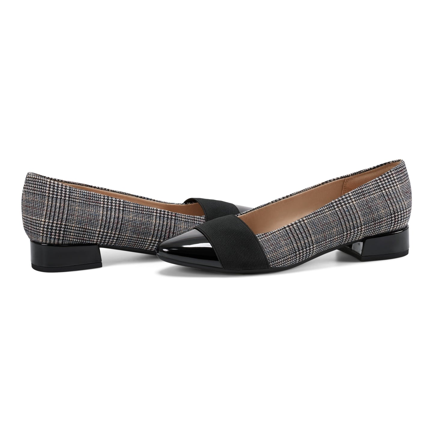 Easy Spirit Casta Cap Toe Dress Pumps - Black/Grey Plaid