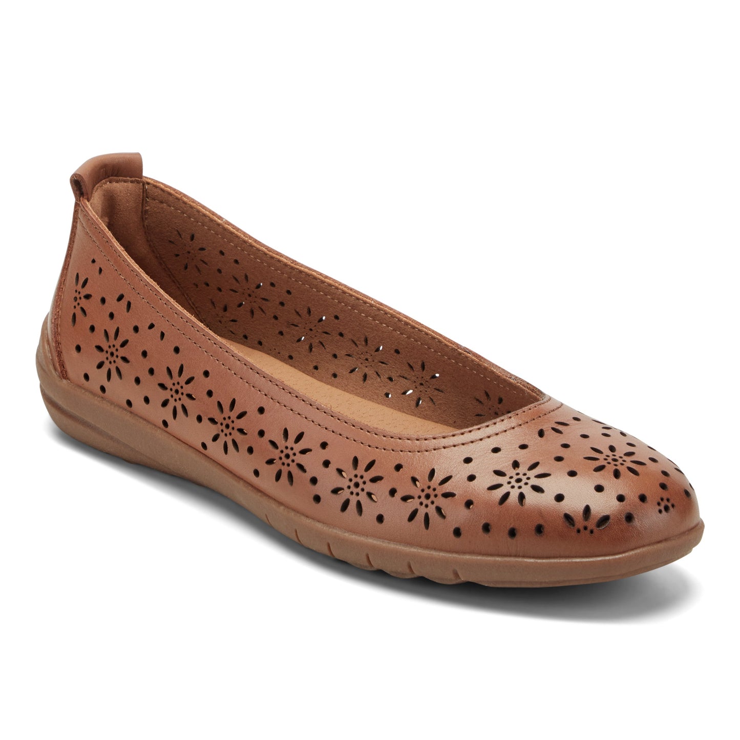 Easy Spirit Araceli Leather Ballet Flats - Medium Brown Leather