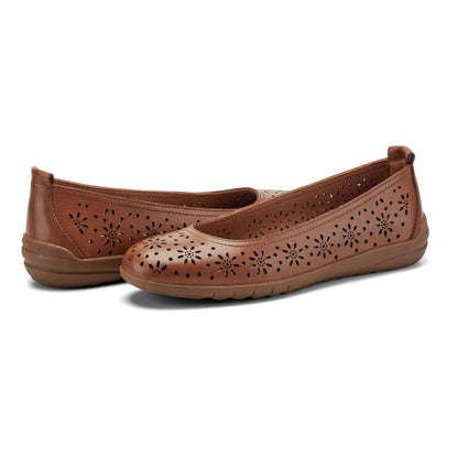 Easy Spirit Araceli Leather Ballet Flats - Medium Brown Leather