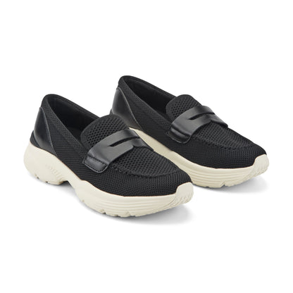 Easy Spirit Morgen Sneaker Loafers - Black Knit/Black