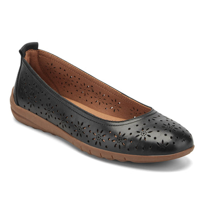 Easy Spirit Araceli Leather Ballet Flats - Black Leather
