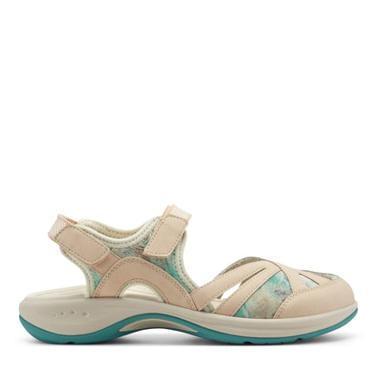 Easy Spirit Splash Flat Hiking Sandals - Light Natural/Blue Floral