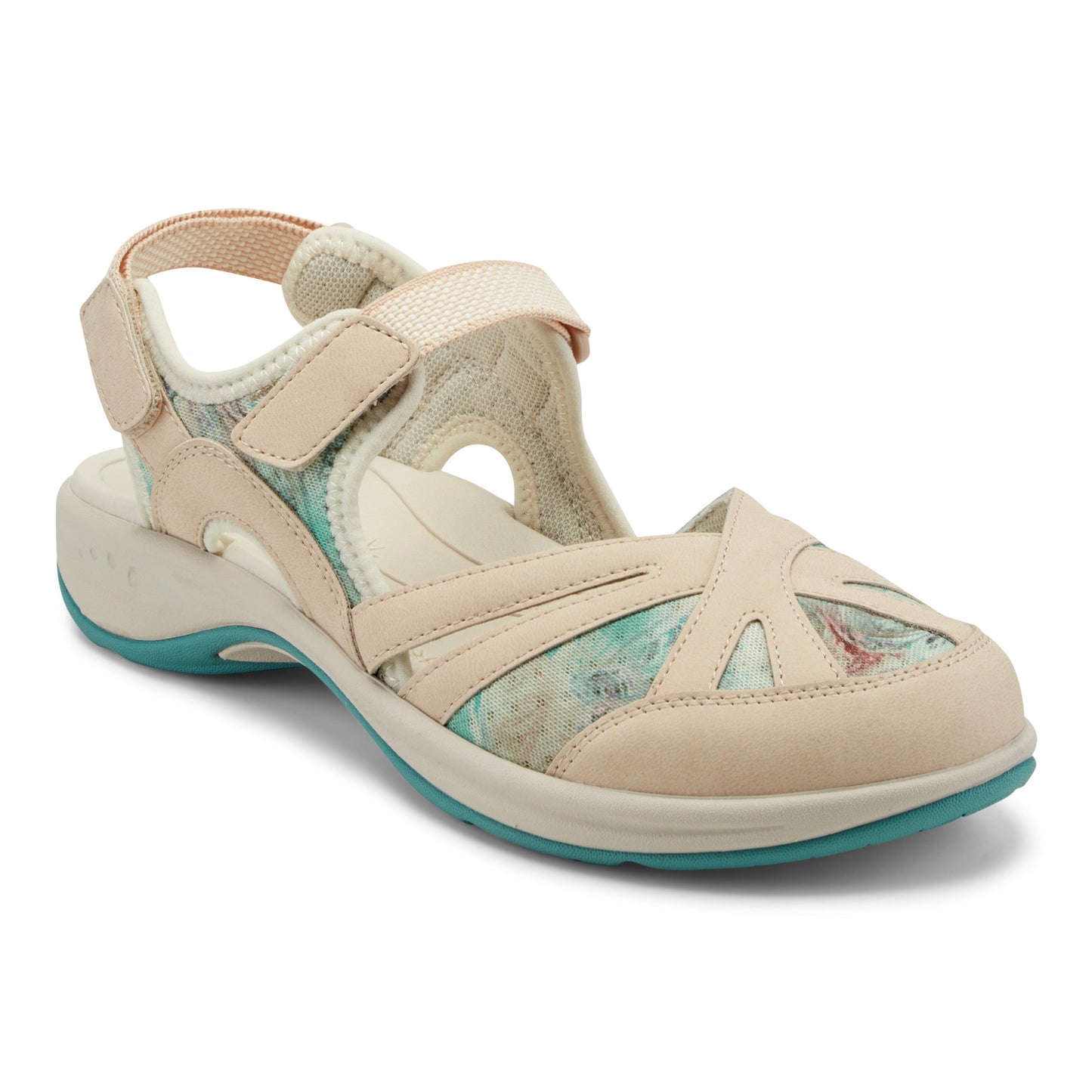 Easy Spirit Splash Flat Hiking Sandals - Light Natural/Blue Floral
