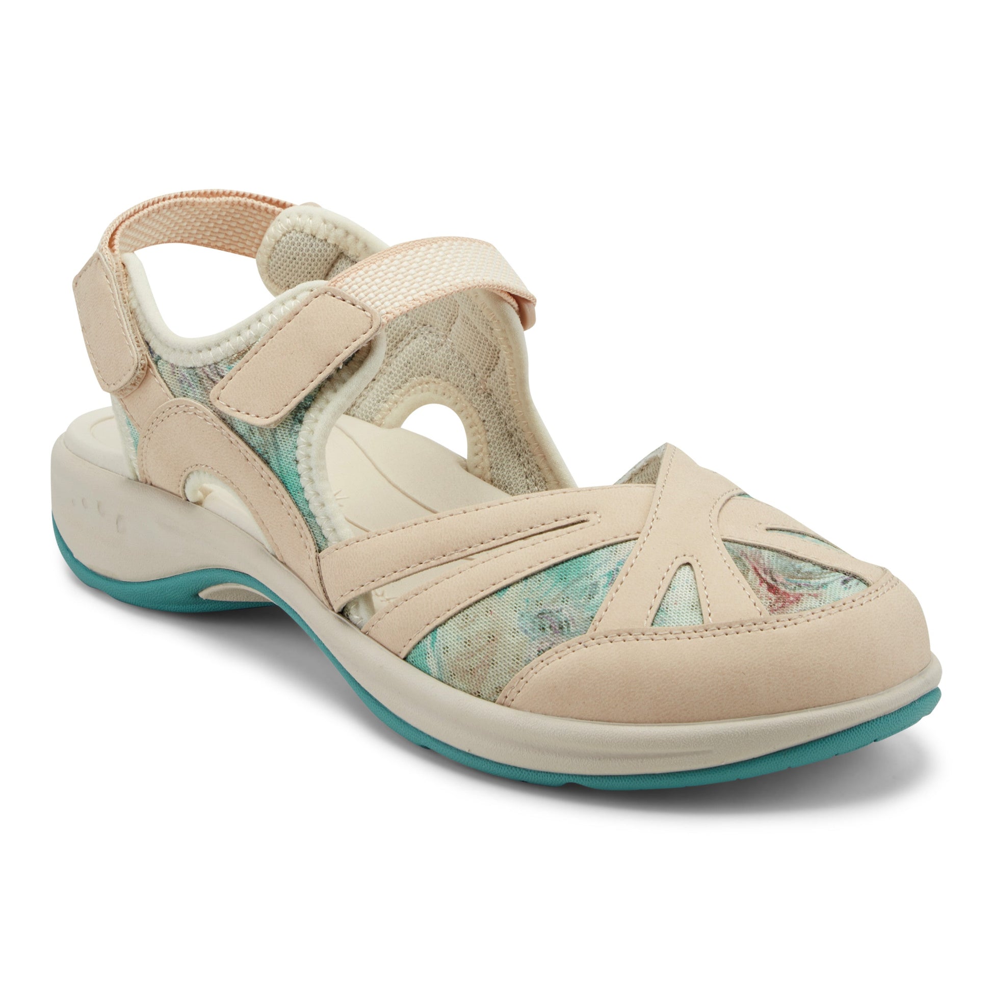 Easy Spirit Splash Flat Hiking Sandals - Light Natural/Blue Floral