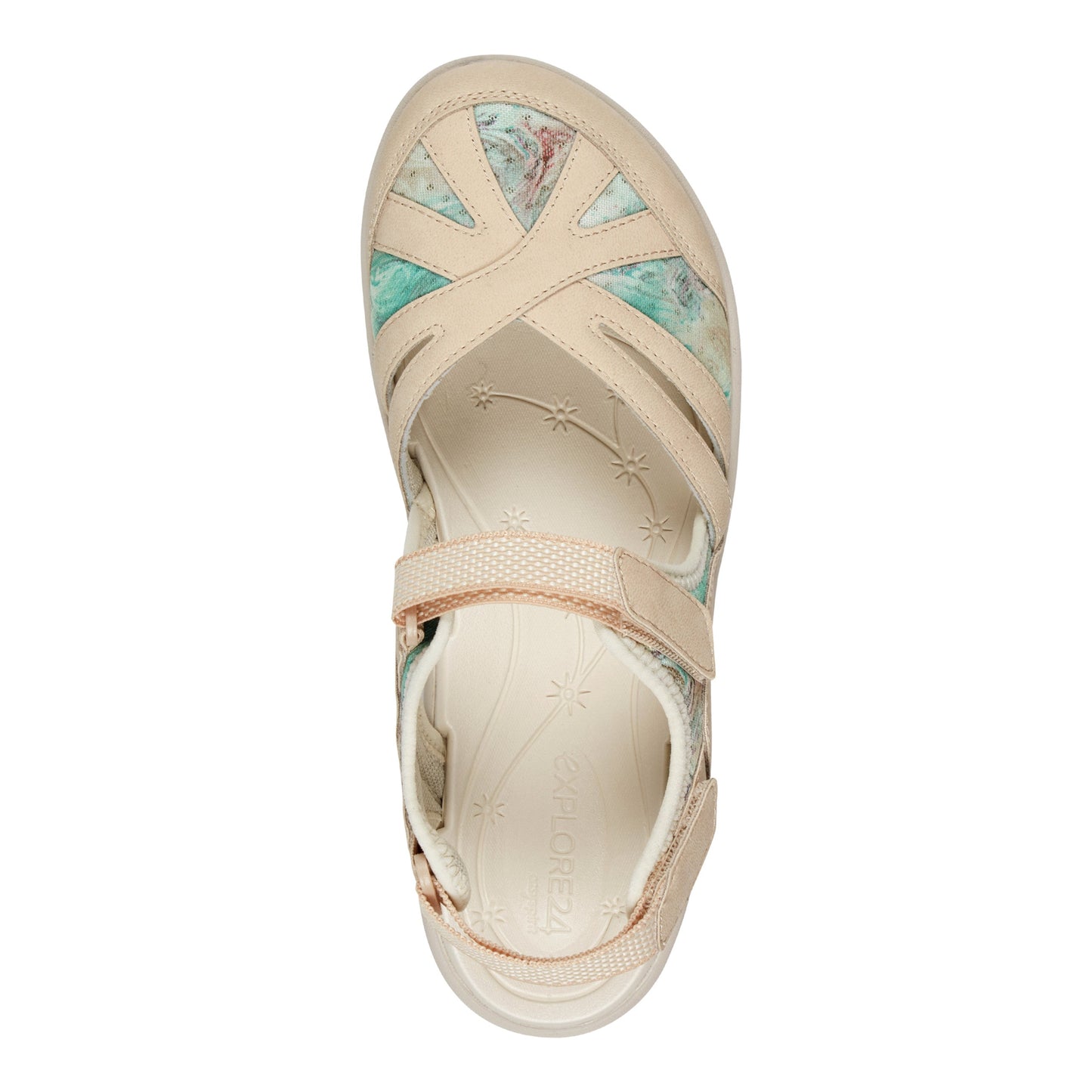Easy Spirit Splash Flat Hiking Sandals - Light Natural/Blue Floral