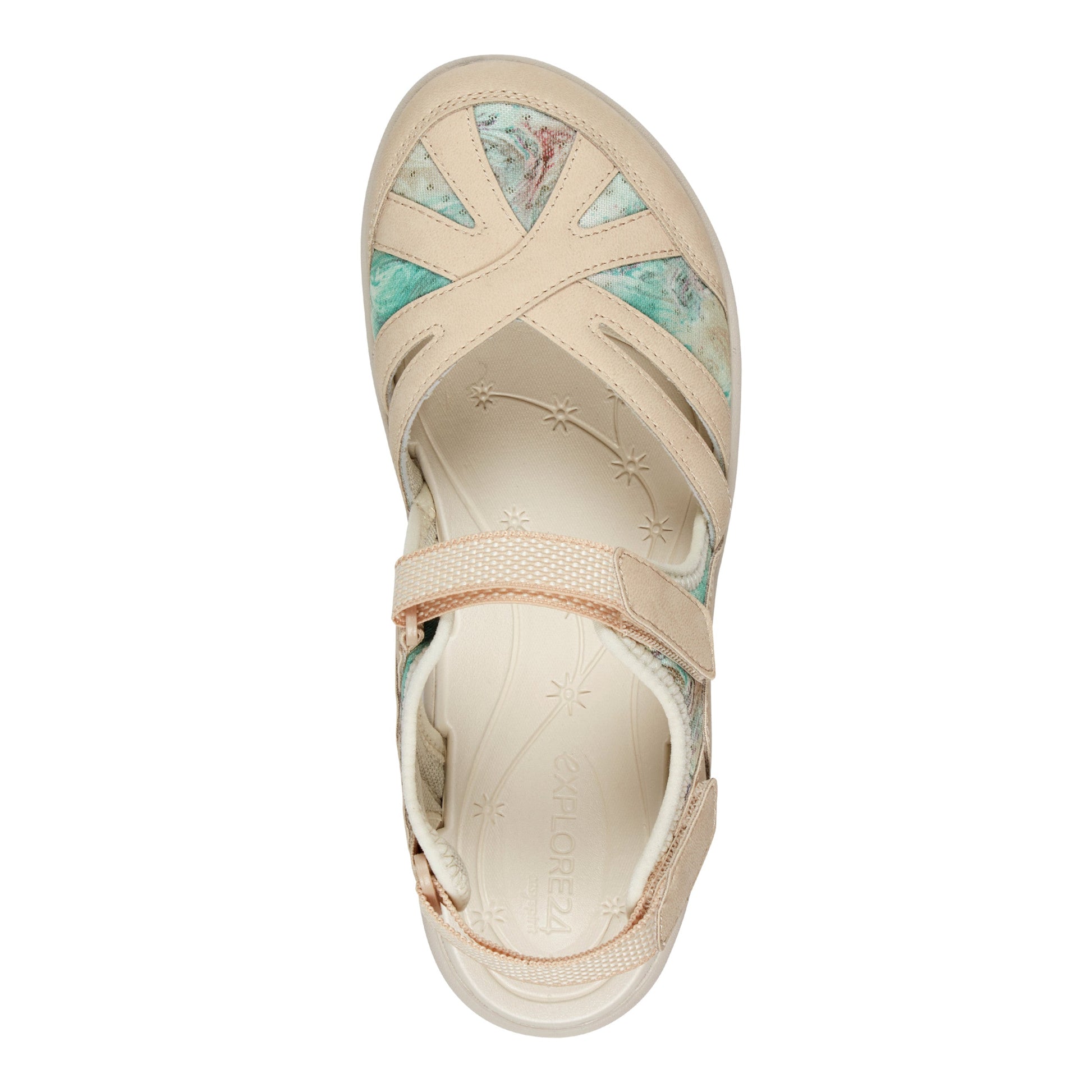 Easy Spirit Splash Flat Hiking Sandals - Light Natural/Blue Floral