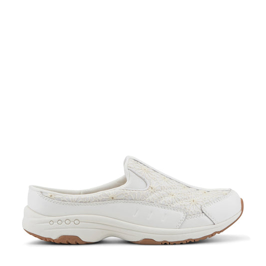 Easy Spirit Traveltime Clogs - White Lurex Floral Lace