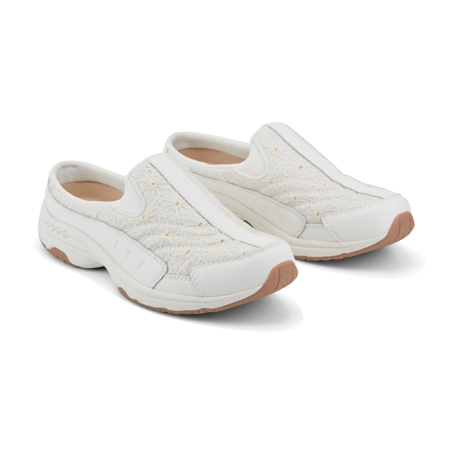 Easy Spirit Traveltime Clogs - White Lurex Floral Lace