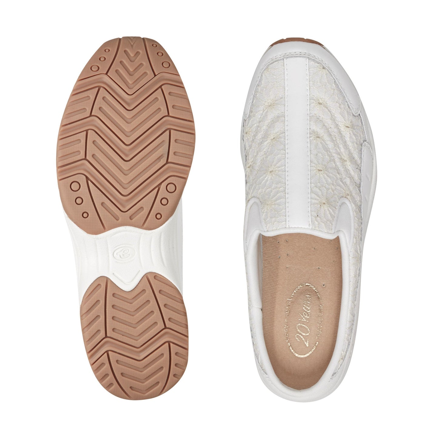 Easy Spirit Traveltime Clogs - White Lurex Floral Lace