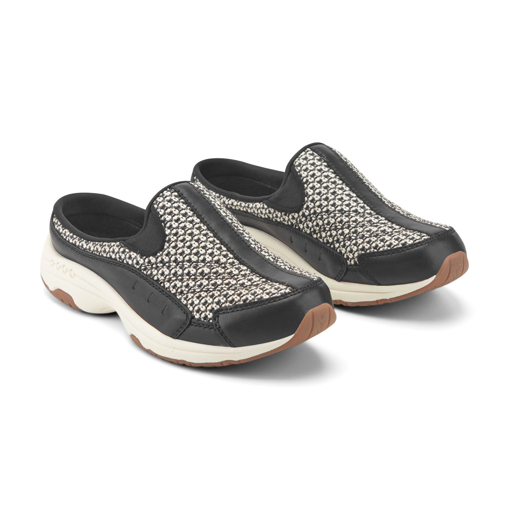 Easy Spirit Traveltime Clogs - Black/White Raffia