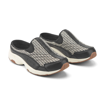 Easy Spirit Traveltime Clogs - Black/White Raffia