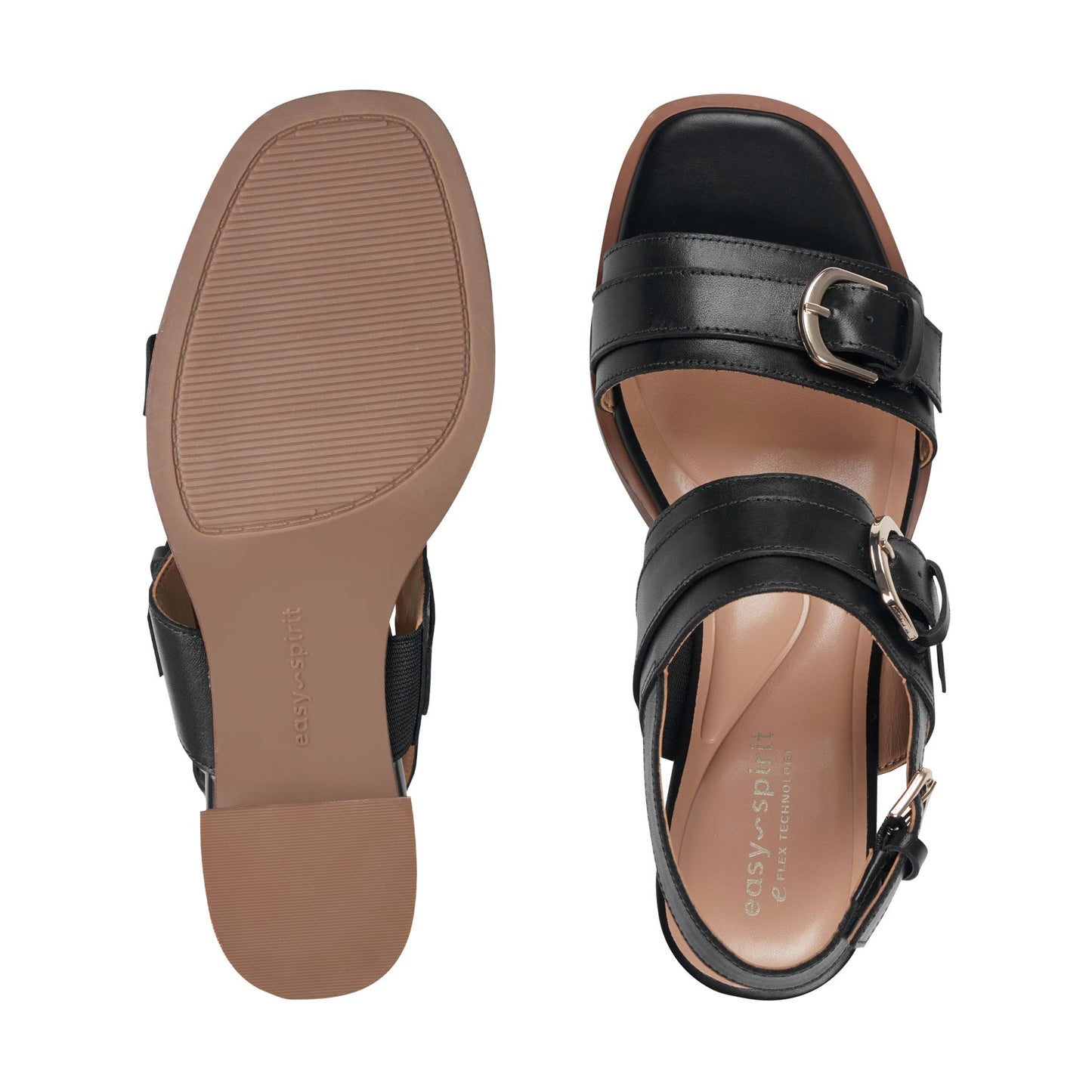 Easy Spirit Hadiya Block Heel Sandals - Black Leather