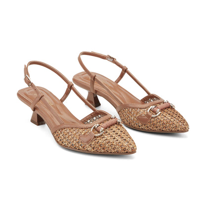 Easy Spirit Hetty Slingback Dress Pumps - Medium Brown/Raffia