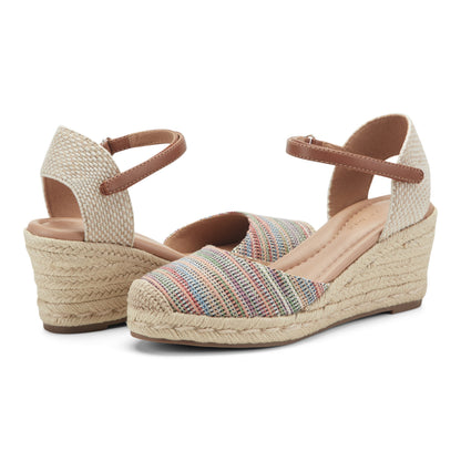Easy Spirit Makaylie Wedge Heels - Striped/Natural Multi