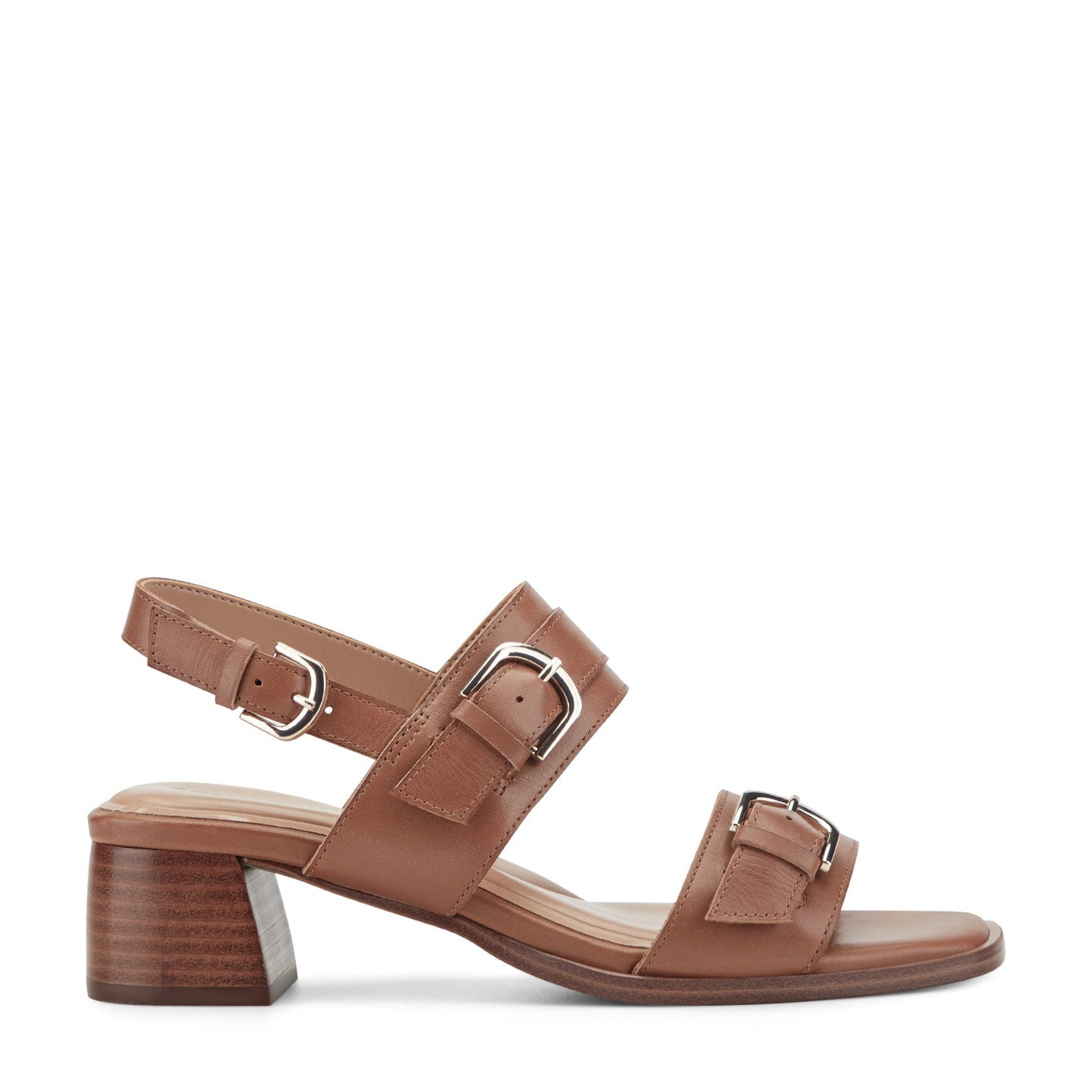 Easy Spirit Hadiya Block Heel Sandals - Medium Brown Leather