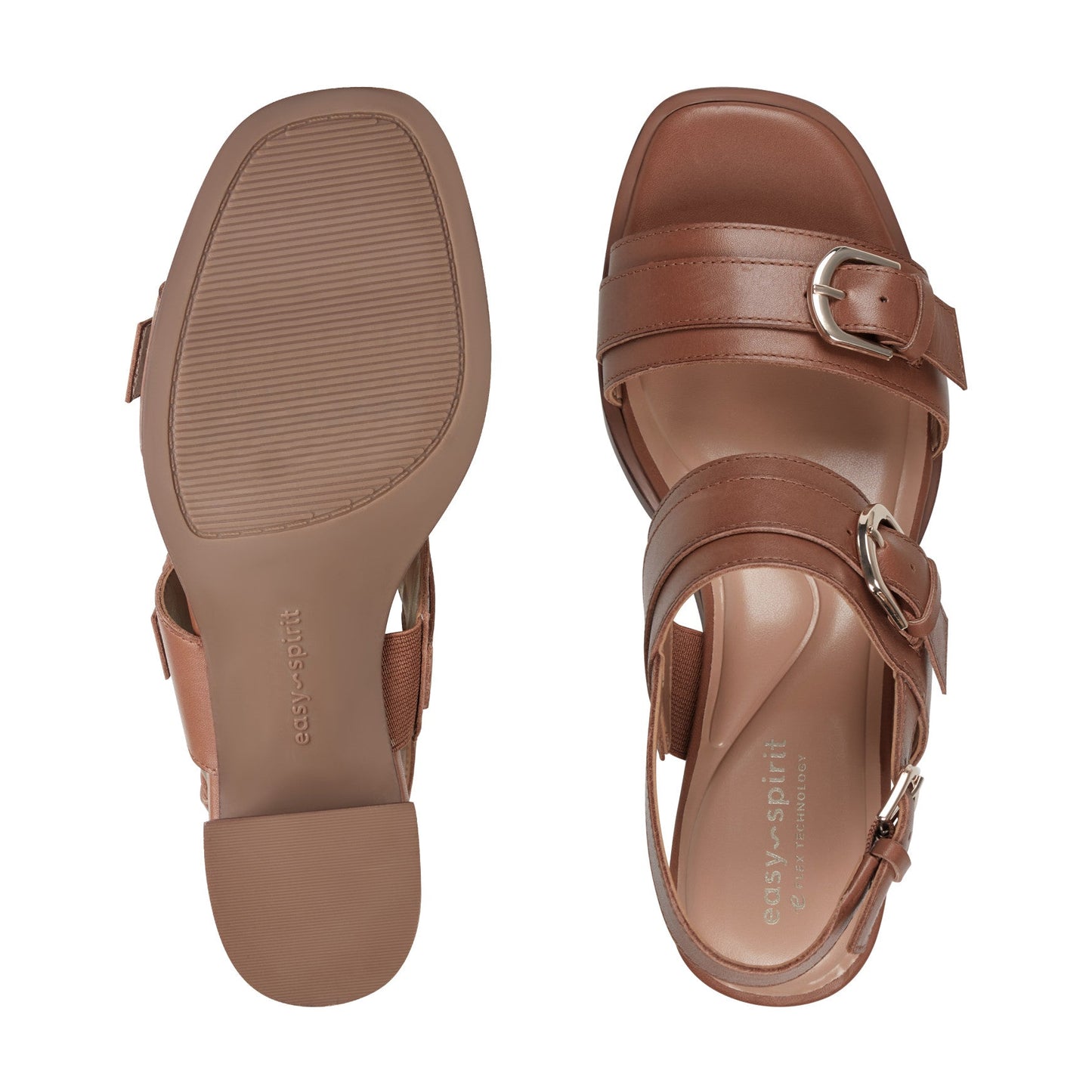Easy Spirit Hadiya Block Heel Sandals - Medium Brown Leather