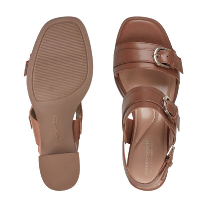 Easy Spirit Hadiya Block Heel Sandals - Medium Brown Leather