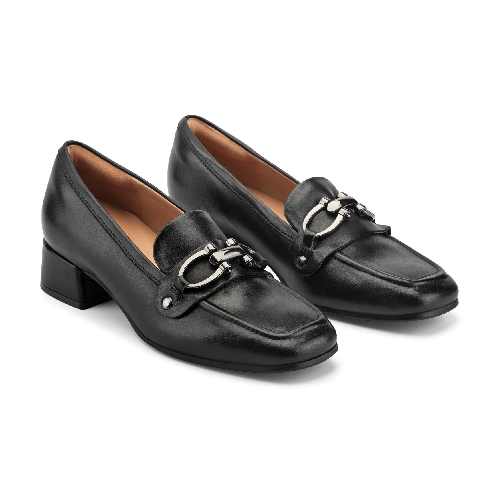 Easy Spirit Falyn Block Heel Loafers - Black Leather