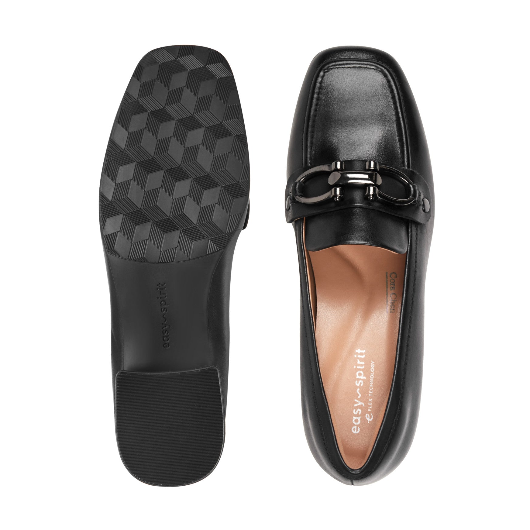 Easy Spirit Falyn Block Heel Loafers - Black Leather