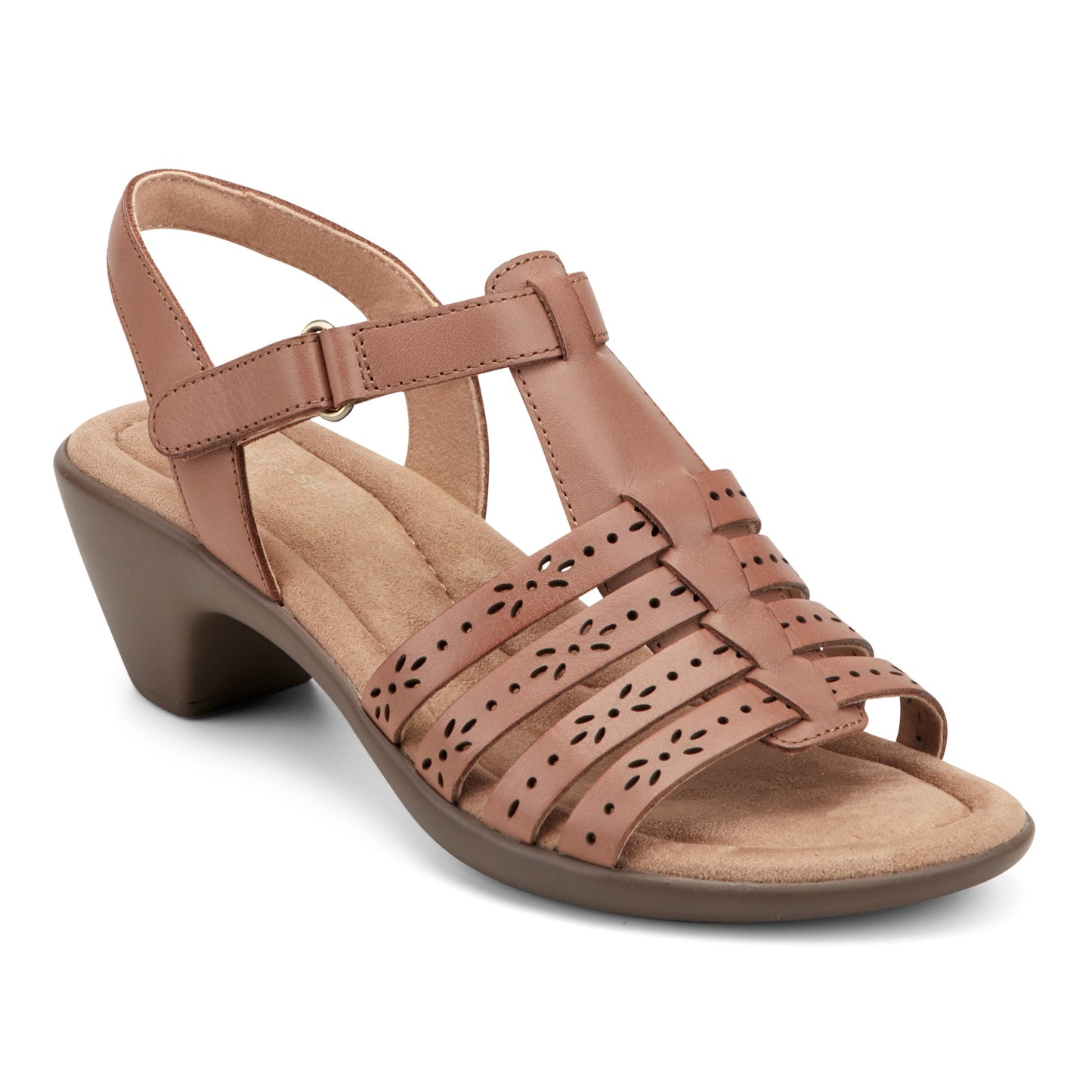 Easy Spirit Cortney Strappy Heeled Sandals - Medium Brown Leather
