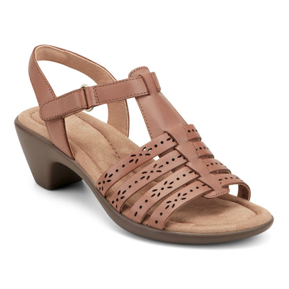 Easy Spirit Cortney Strappy Heeled Sandals - Medium Brown Leather
