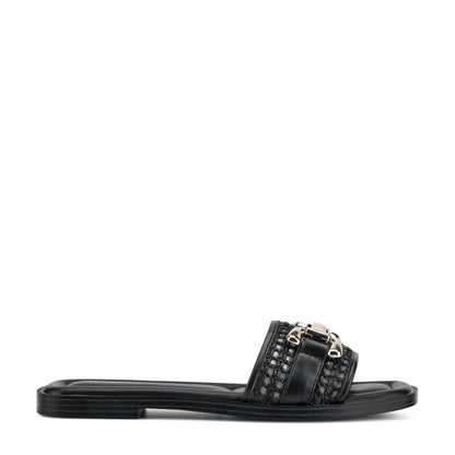 Easy Spirit Vana Horsebit Slip On Sandals - Black/Raffia