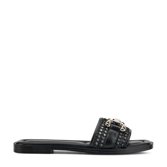 Easy Spirit Vana Horsebit Slip On Sandals - Black/Raffia