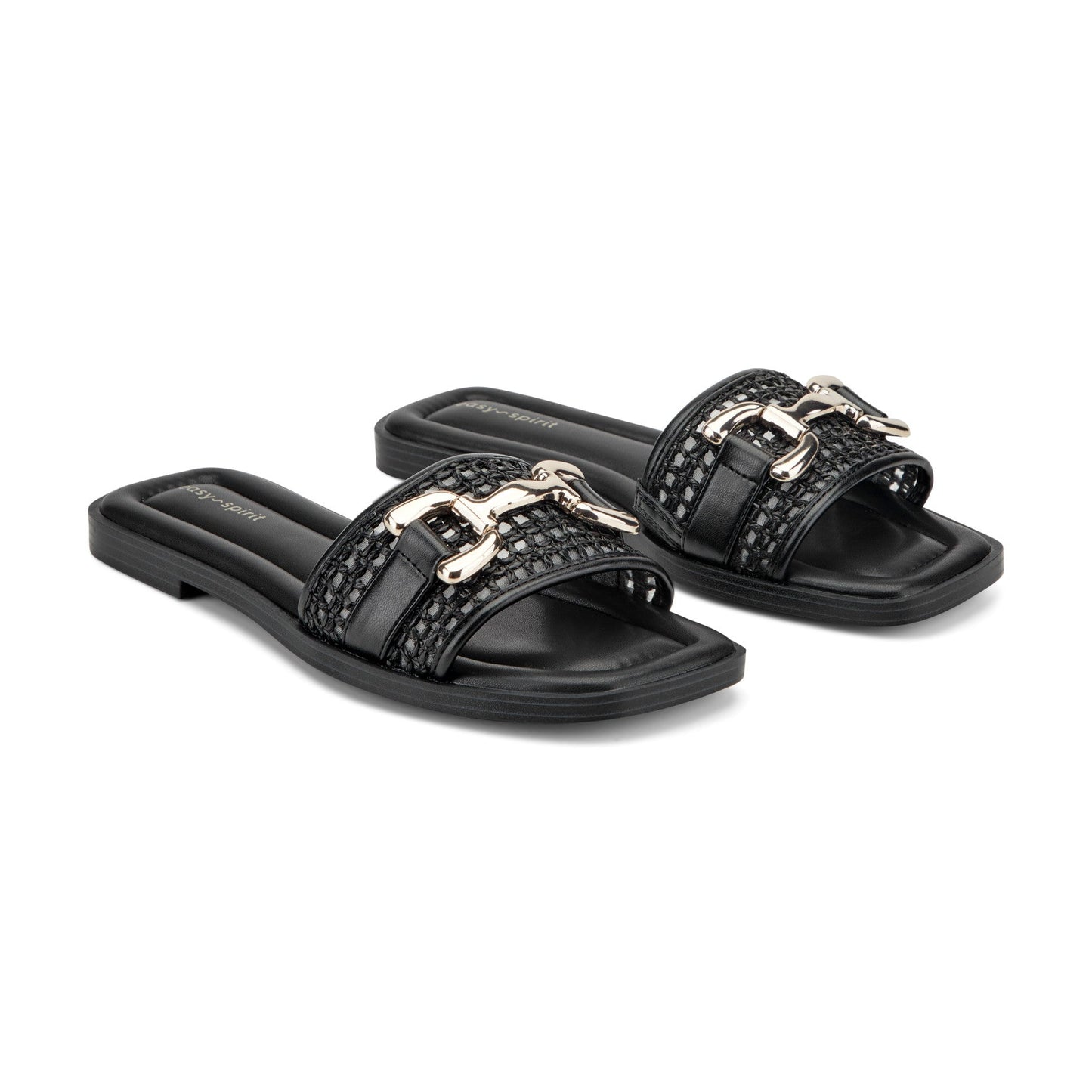 Easy Spirit Vana Horsebit Slip On Sandals - Black/Raffia