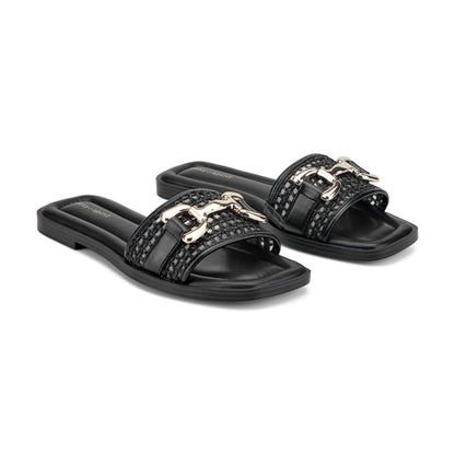 Easy Spirit Vana Horsebit Slip On Sandals - Black/Raffia