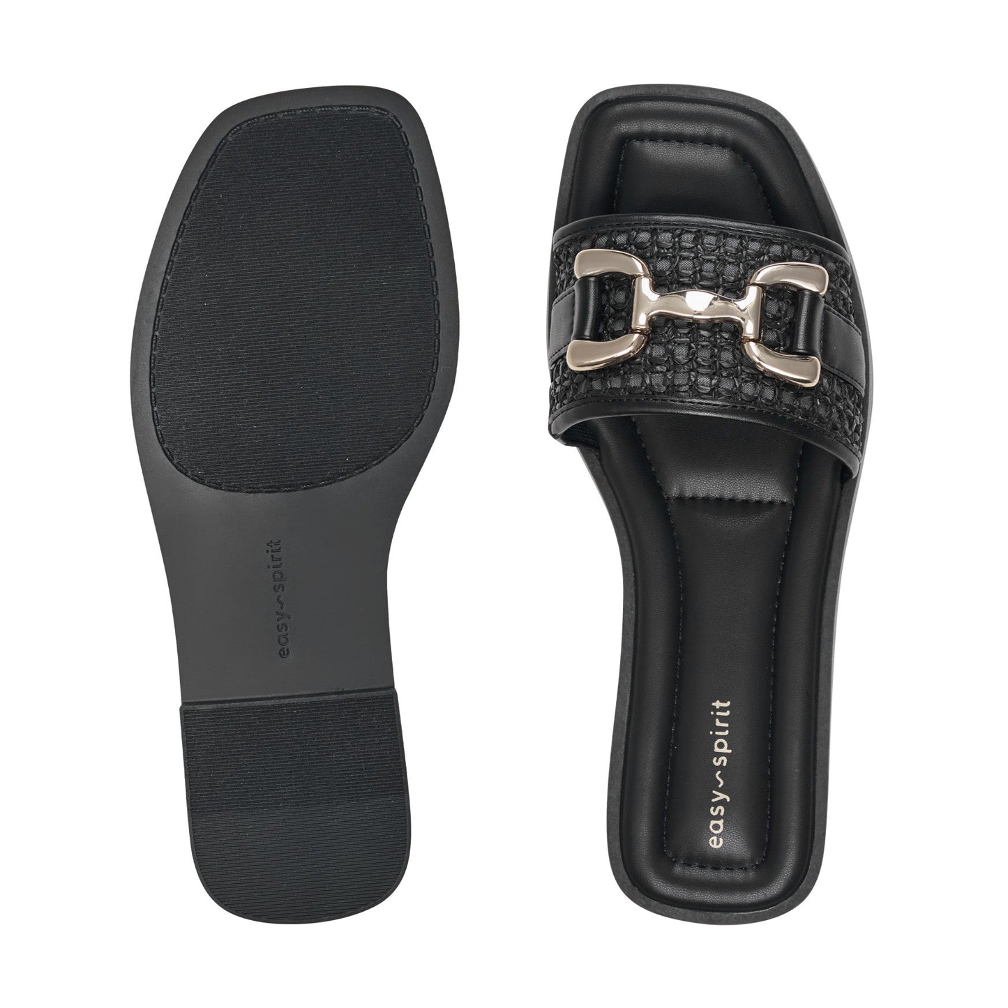 Easy Spirit Vana Horsebit Slip On Sandals - Black/Raffia