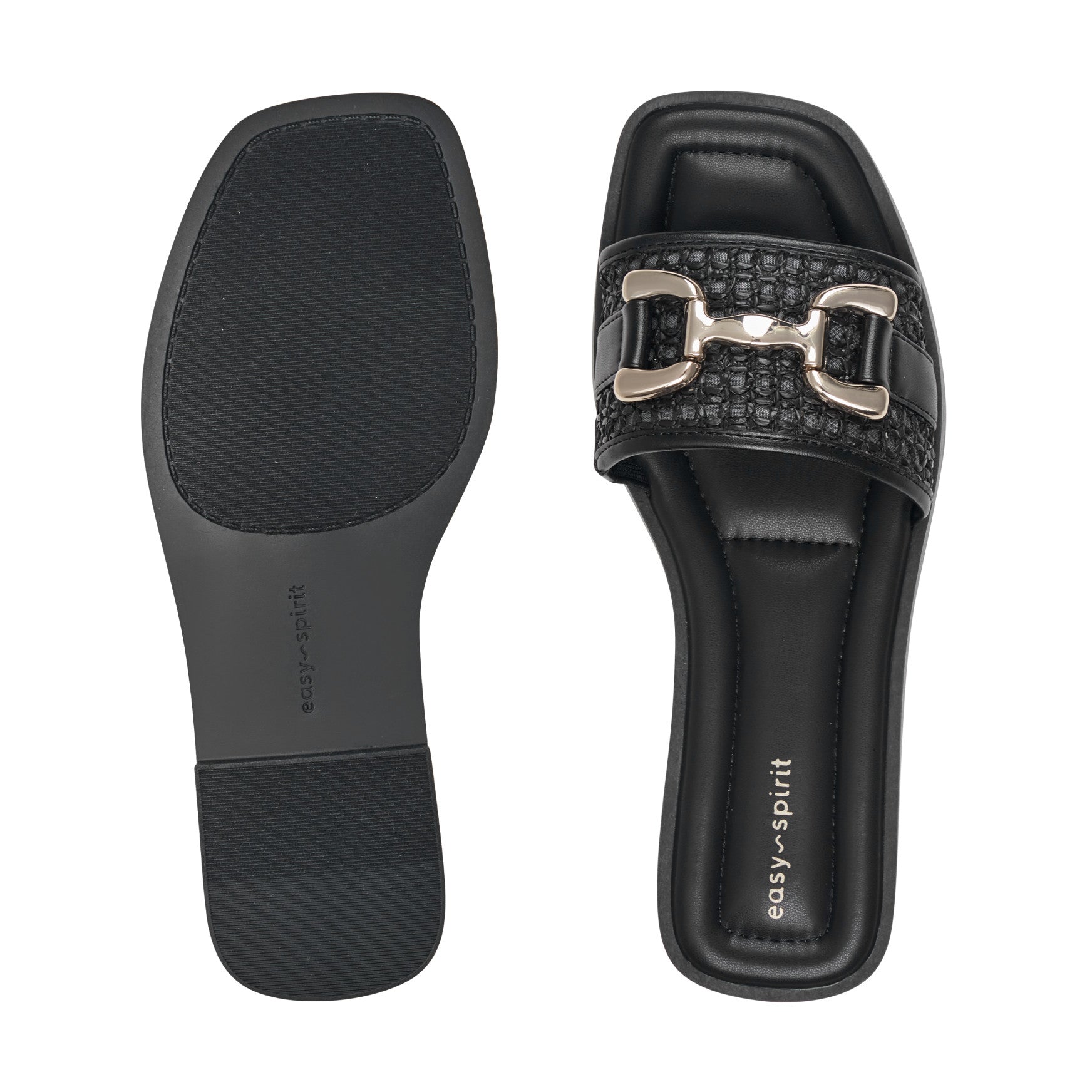 Easy Spirit Vana Horsebit Slip On Sandals - Black/Raffia
