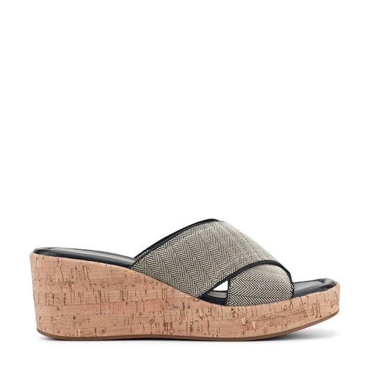 Easy Spirit Fawn Slip On Wedge Sandals - Black Chevron