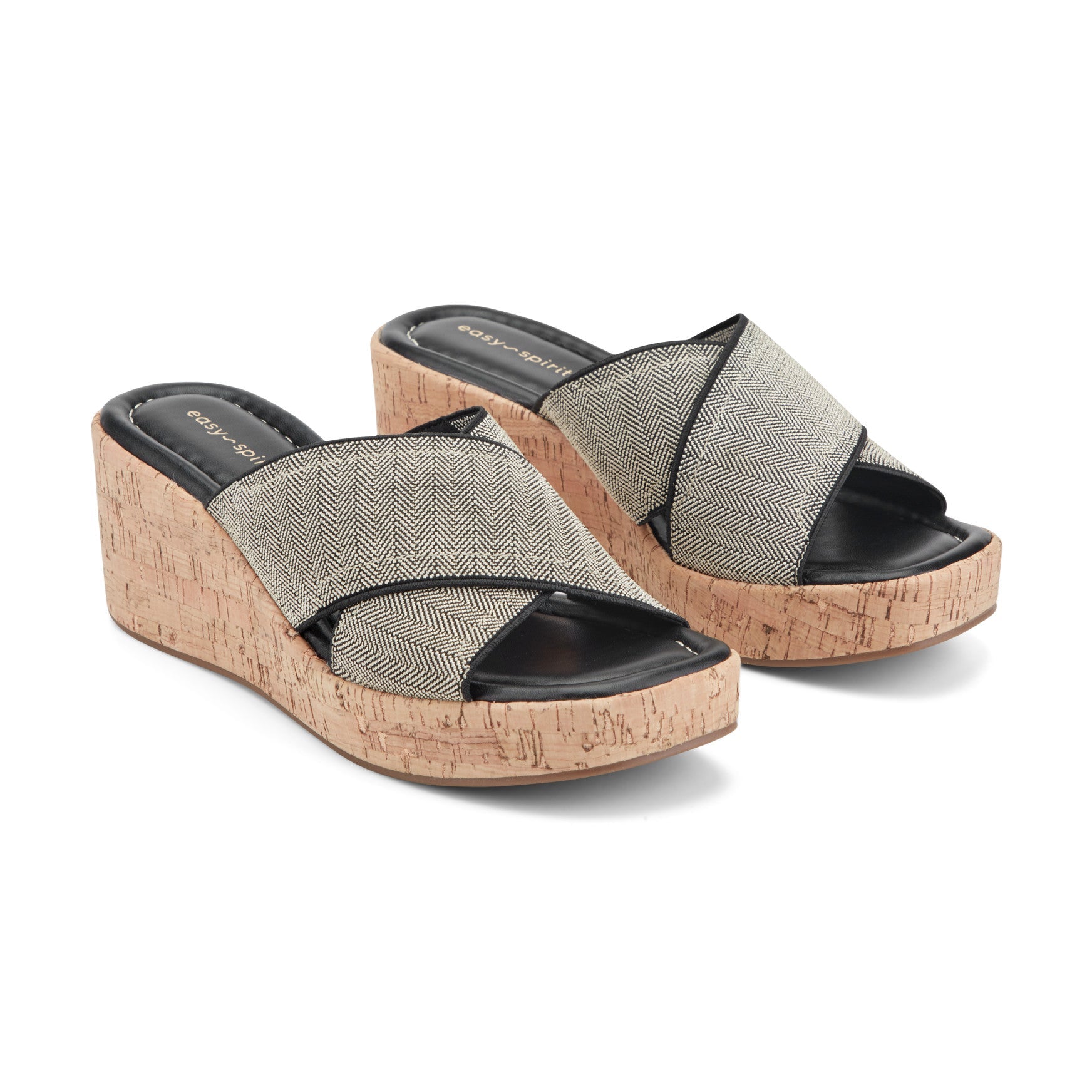 Easy Spirit Fawn Slip On Wedge Sandals - Black Chevron