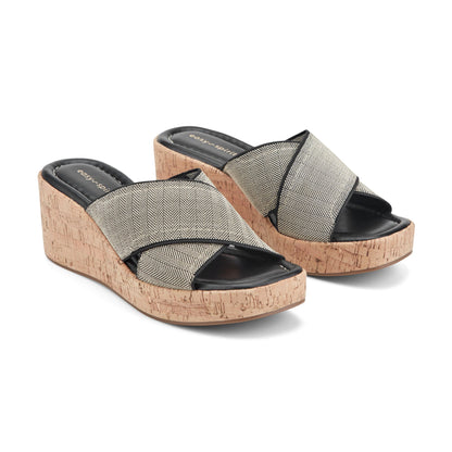 Easy Spirit Fawn Slip On Wedge Sandals - Black Chevron