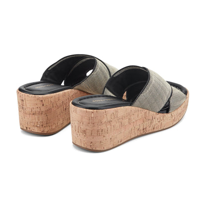 Easy Spirit Fawn Slip On Wedge Sandals - Black Chevron