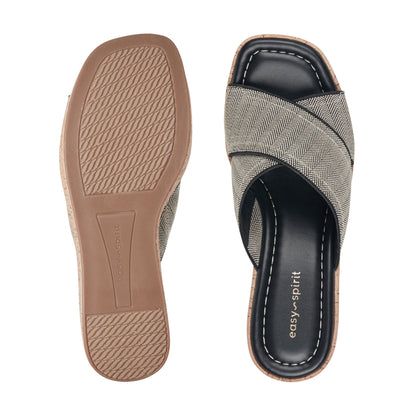 Easy Spirit Fawn Slip On Wedge Sandals - Black Chevron