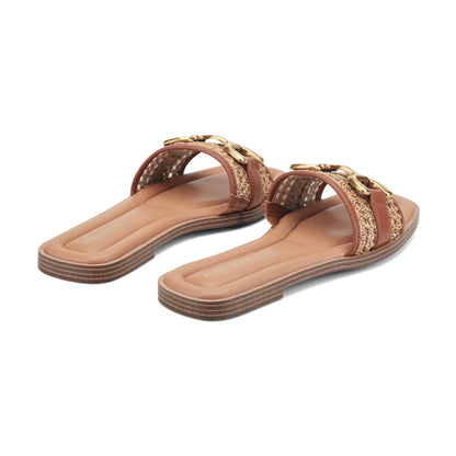 Easy Spirit Vana Horsebit Slip On Sandals - Medium Brown/Raffia
