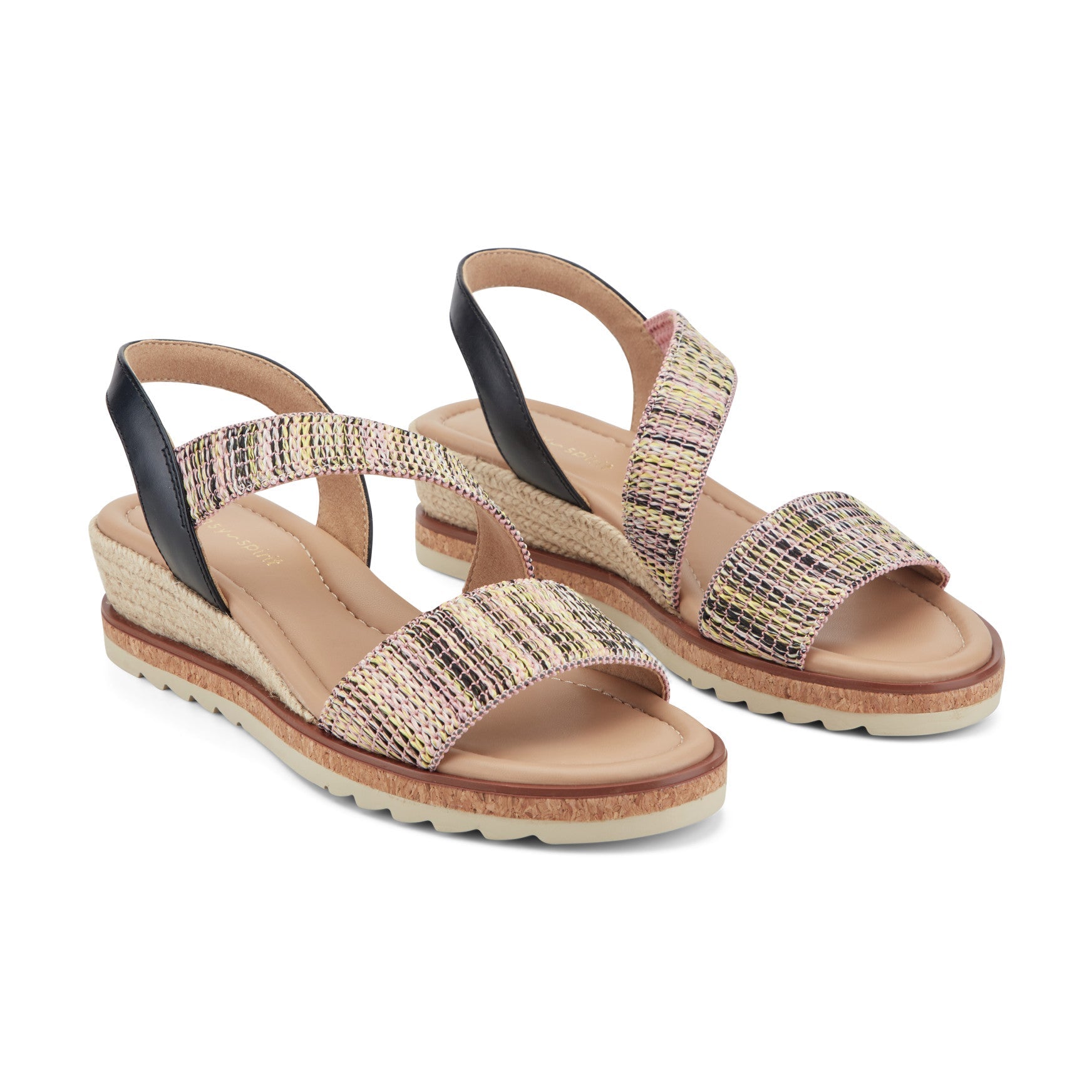 Easy Spirit Sabina Wedge Sandals - Black/Pink Multi