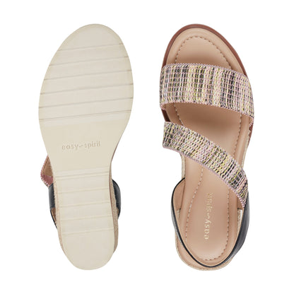 Easy Spirit Sabina Wedge Sandals - Black/Pink Multi