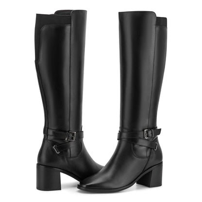 Easy Spirit Noma Tall Shaft Boots - Black Leather/Elastic
