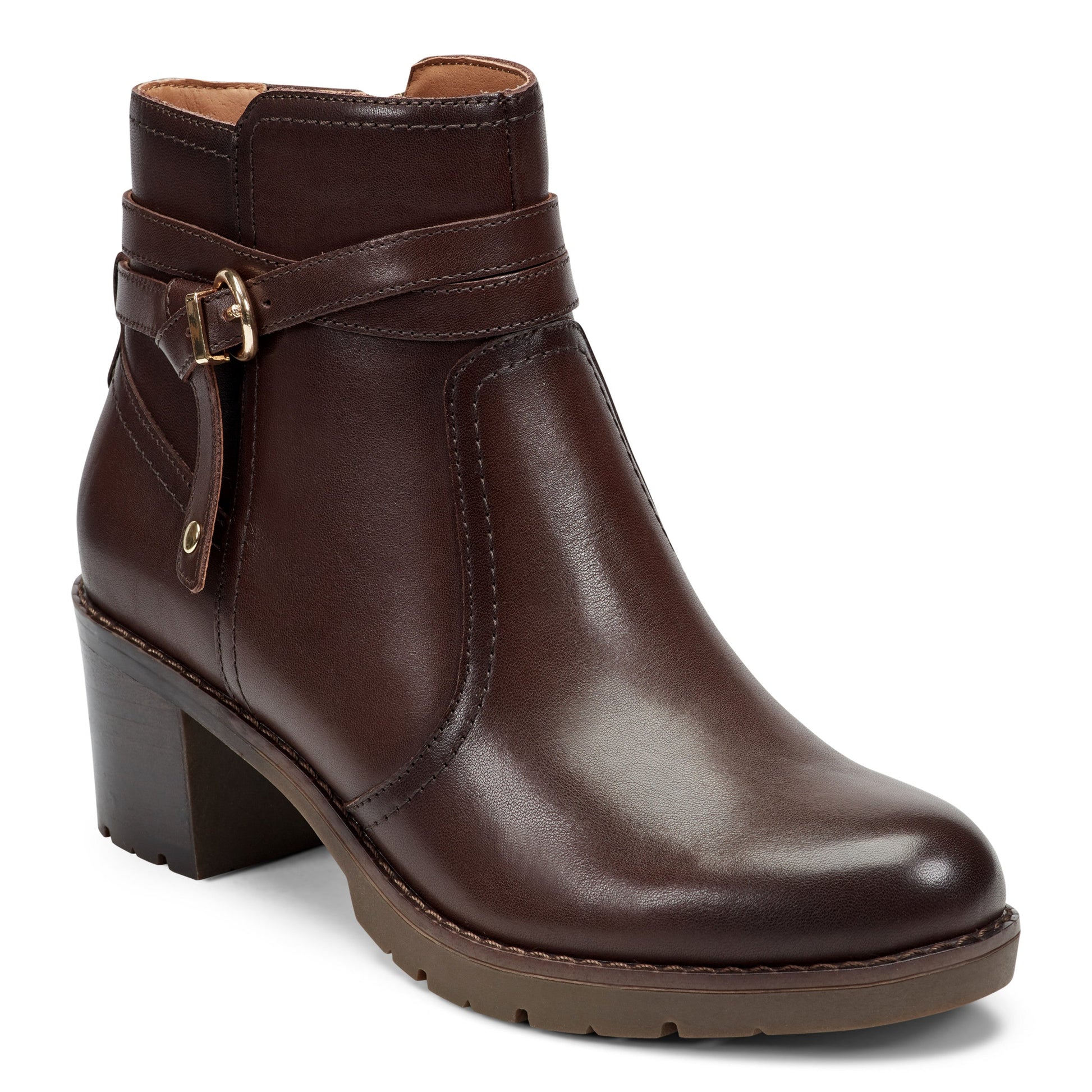 Easy Spirit Carter Ankle Booties - Dark Brown Leather
