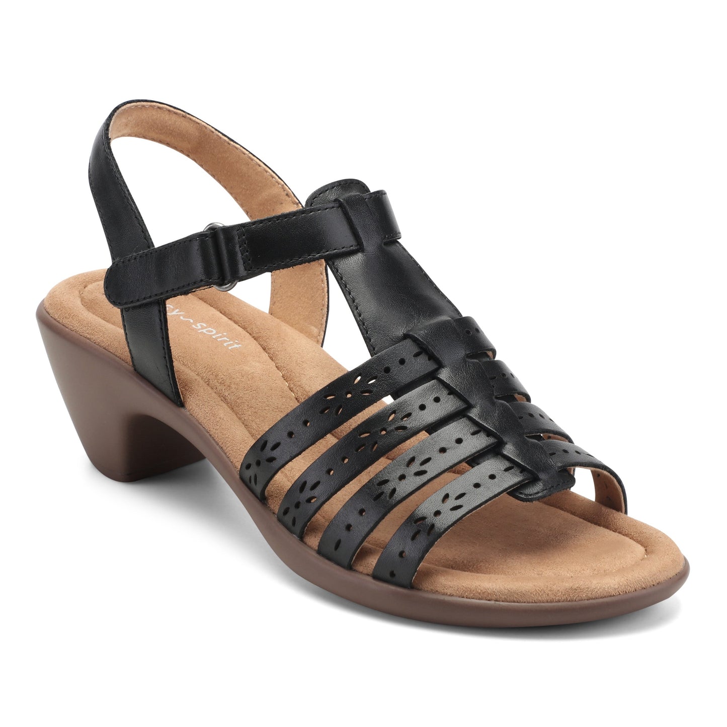Easy Spirit Cortney Strappy Heeled Sandals - Black Leather